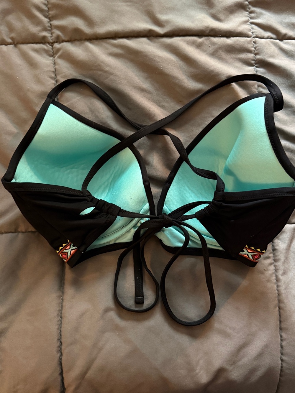 34DD Black Bikini Top with Multicolor Geometric Trim - Picture 2 of 3